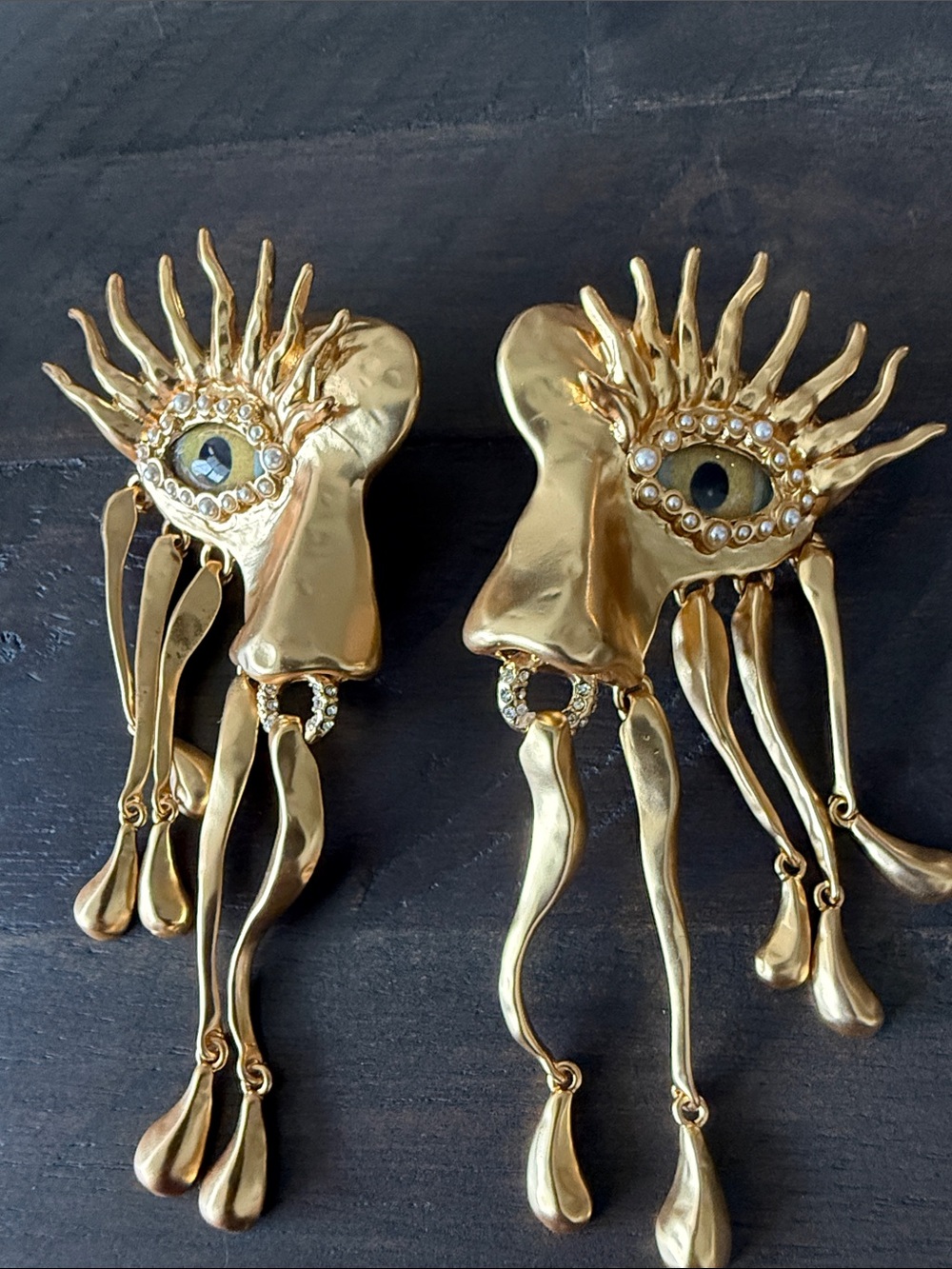 Gold Eye Dangle Statement Earrings